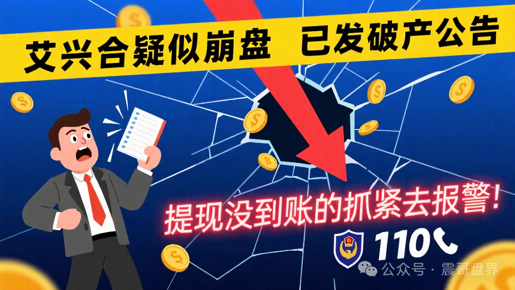 艾兴合疑似崩盘，已发破产公告，提现没到账的抓紧去报警！