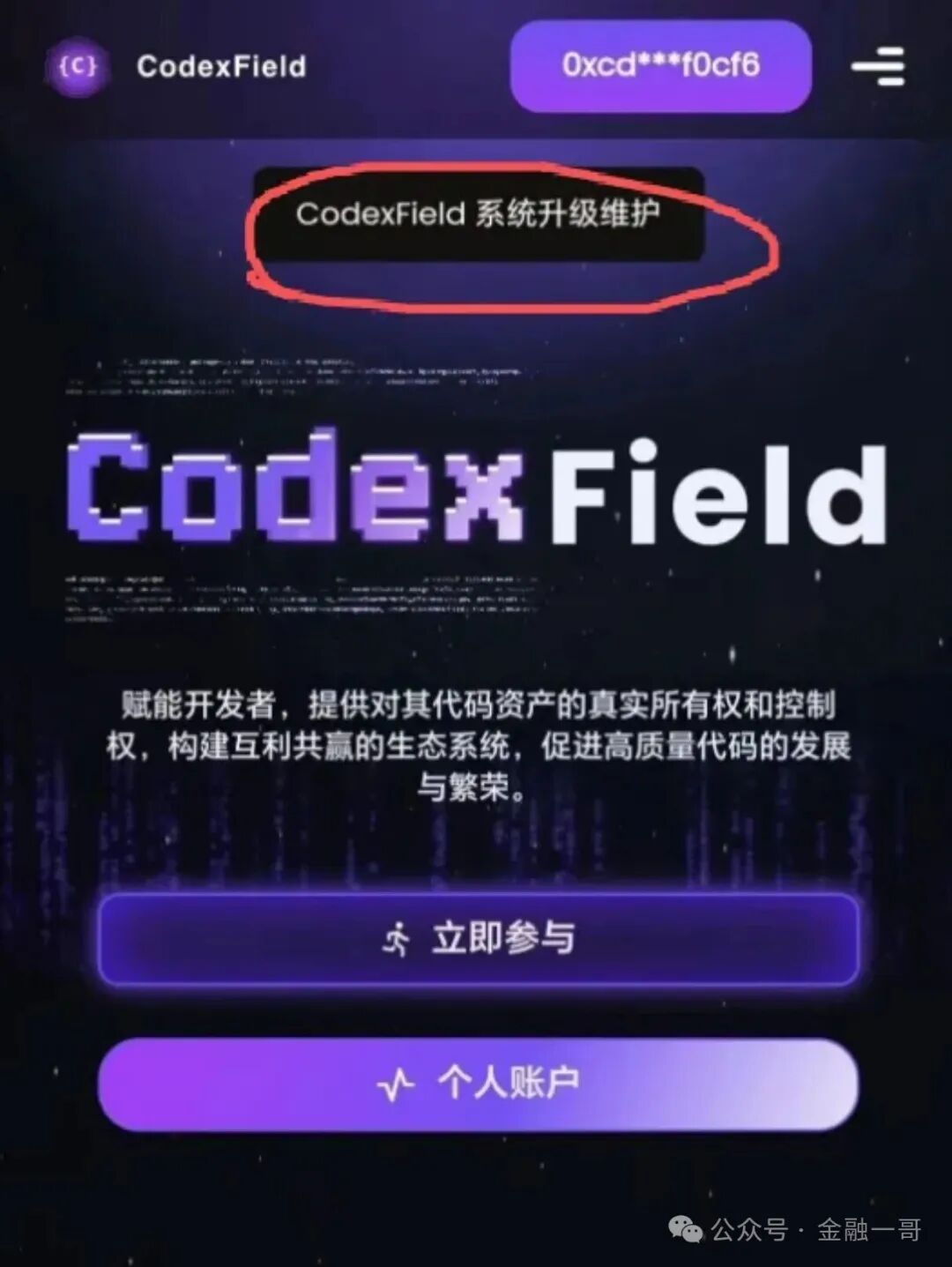 Codexfield崩盘了,暂停提现,关闭闪兑,各大群开启禁言!